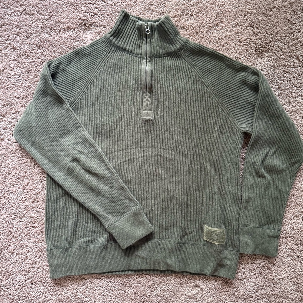 Ralph Lauren Polo Jeans Olive Green Ribbed Quarter Zip Sweater Size M